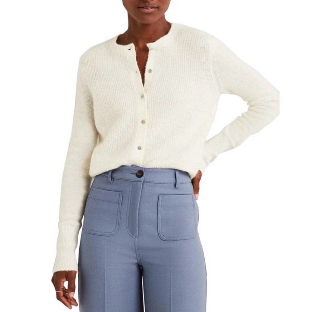 Boden jewel button fluffy cardigan size XL new with tags ivory. K0634